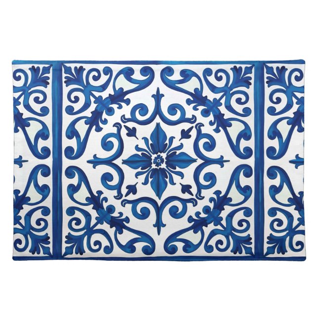 Italian style,Mediterranean,mosaic,blue, Cloth Placemat (Front)