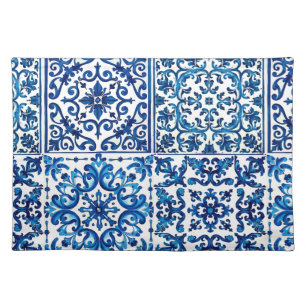 Italian style,Mediterranean,mosaic,blue, Cloth Placemat