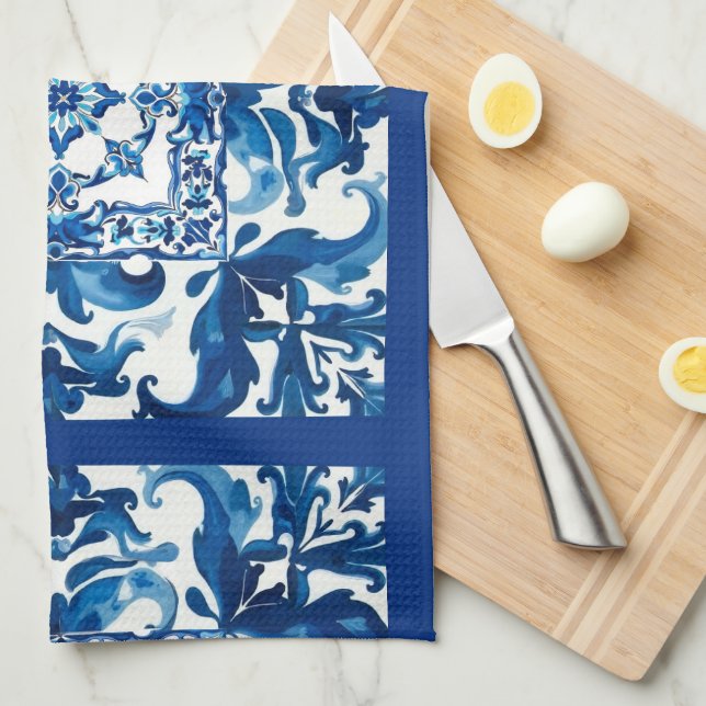 Italian style,Mediterranean,mosaic,blue, Kitchen Towel (Quarter Fold)