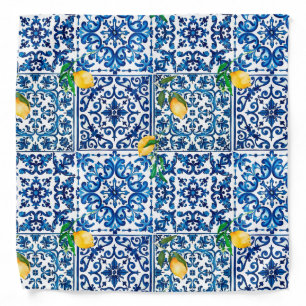 Italian style,Mediterranean,mosaic,blue,lemon, Bandana