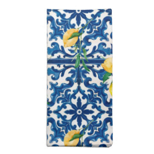Italian style,Mediterranean,mosaic,blue,lemon, Cloth Napkin
