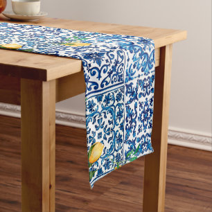 Italian style,Mediterranean,mosaic,blue,lemon, Medium Table Runner