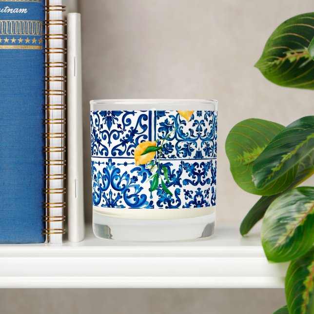 Italian style,Mediterranean,mosaic,blue,lemon, Scented Candle (Shelf)