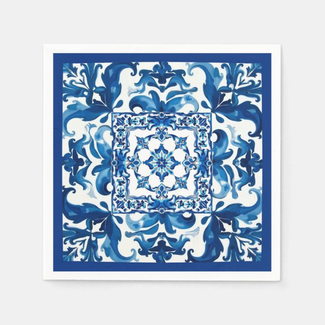 Italian style,Mediterranean,mosaic,blue, Napkins (Front)