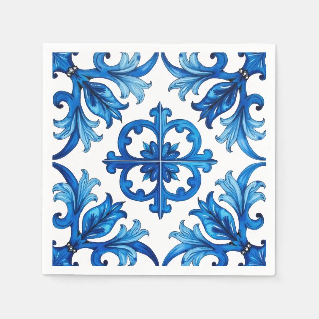 Italian style,Mediterranean,mosaic,blue, Napkins (Front)