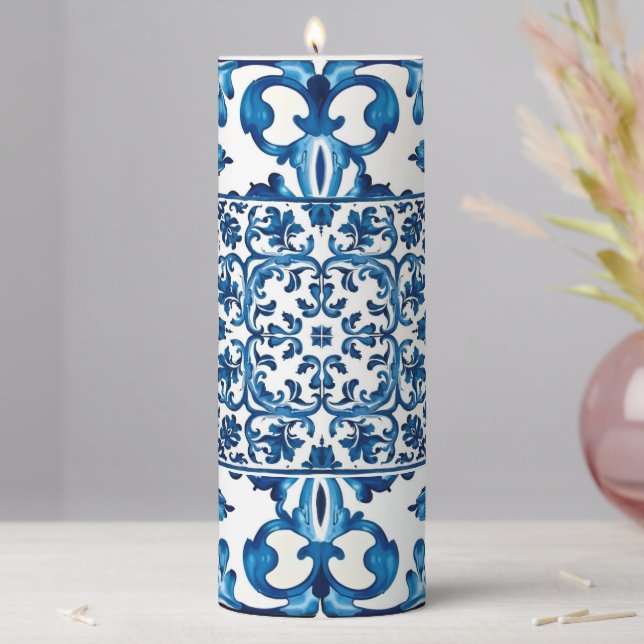 Italian style,Mediterranean,mosaic,blue, Pillar Candle (In Situ)