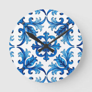 Italian style,Mediterranean,mosaic,blue, Round Clock