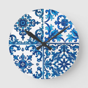 Italian style,Mediterranean,mosaic,blue, Round Clock