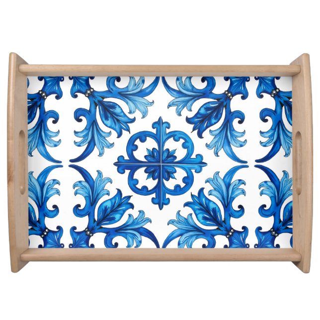 Italian style,Mediterranean,mosaic,blue, Serving Tray (Front)