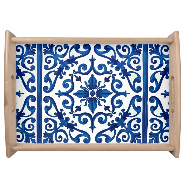 Italian style,Mediterranean,mosaic,blue, Serving Tray (Front)