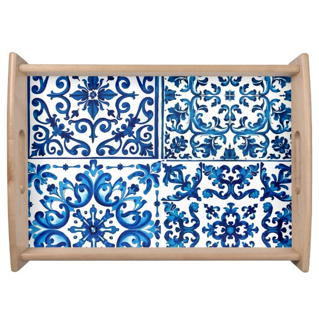 Italian style,Mediterranean,mosaic,blue, Serving Tray (Front)