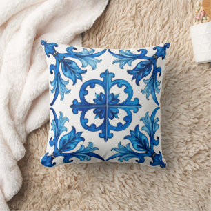 Italian style,Mediterranean,mosaic,blue, Throw Pillow