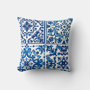 Italian style,Mediterranean,mosaic,blue, Throw Pillow