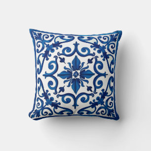 Italian style,Mediterranean,mosaic,blue, Throw Pillow