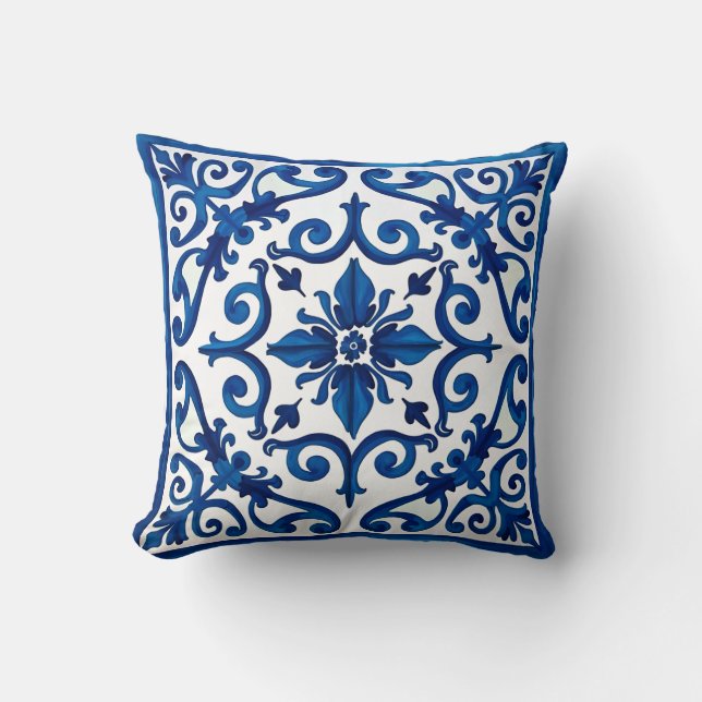 Italian style,Mediterranean,mosaic,blue, Throw Pillow (Front)