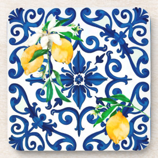 Italian style,mosaic,blue,lemon, beverage coaster