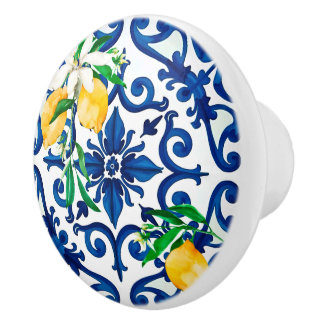Italian style,mosaic,blue,lemon, ceramic knob