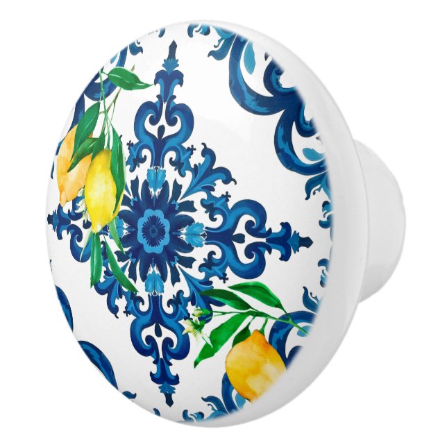 Italian style,mosaic,blue,lemon, ceramic knob (Right)