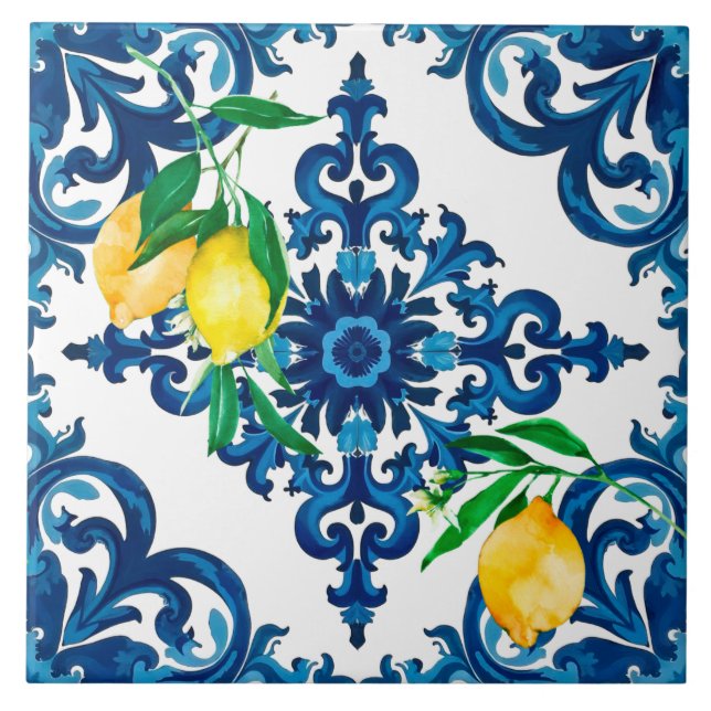 Italian style,mosaic,blue,lemon, ceramic tile (Front)