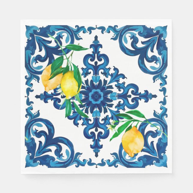 Italian style,mosaic,blue,lemon, napkins (Front)