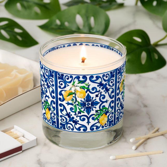 Italian style,mosaic,blue,lemon, scented candle (Lit)