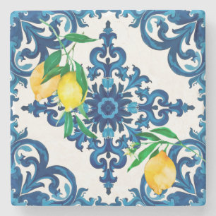 Italian style,mosaic,blue,lemon, stone coaster