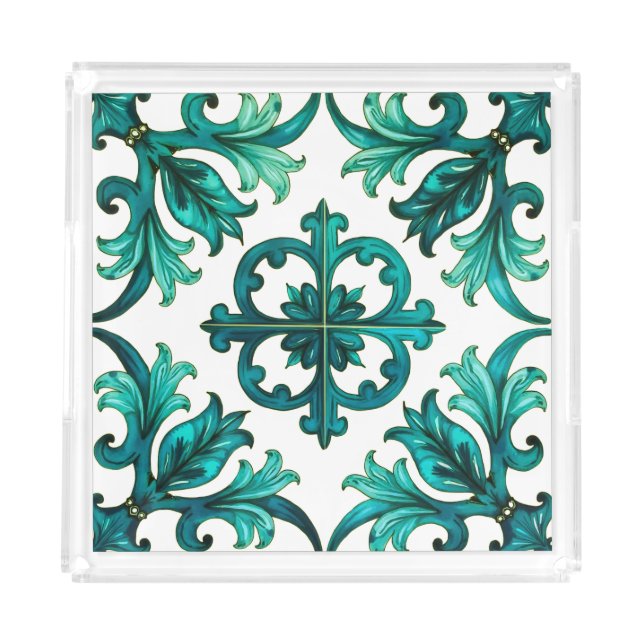 Italian style,mosaic,green  acrylic tray (Front)