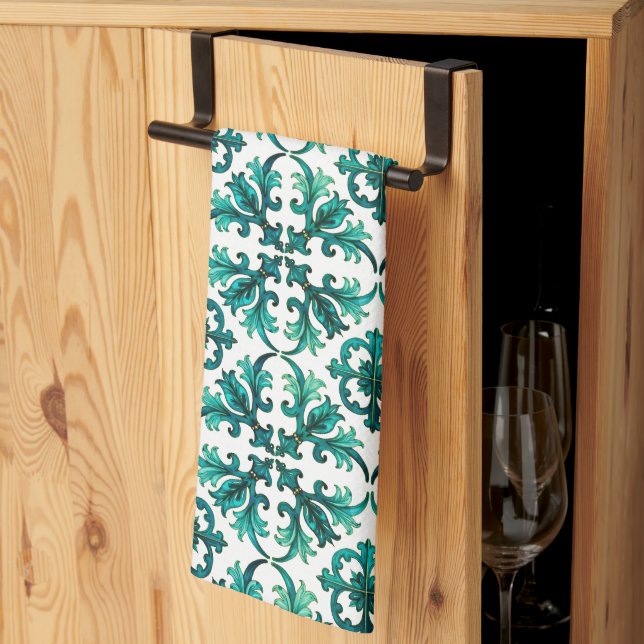 Italian style,mosaic,green  kitchen towel (Thirds Fold)