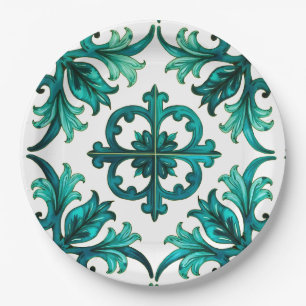 Italian style,mosaic,green  paper plates