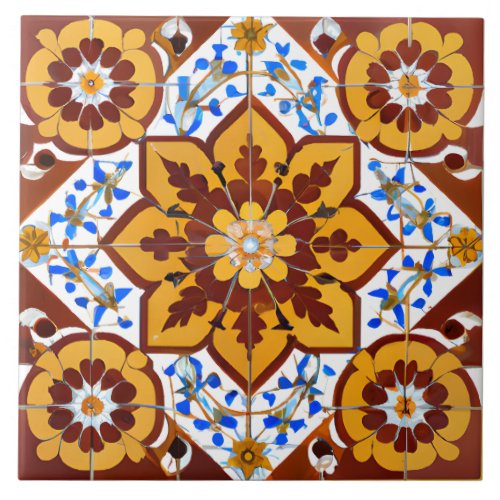 Italian Style Simulated Mosaic Red and Gold Ceramic Tile