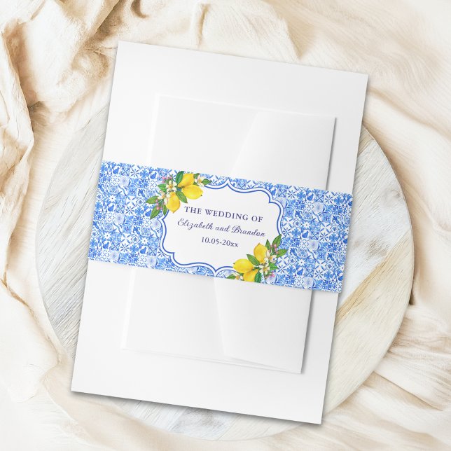 Italian Style Themed Mediterranean Tiles Wedding Invitation Belly Band (Creator Uploaded)