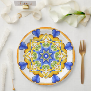 Italian style,tiles,majolica All-Over Print Paper Plates