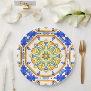 Italian style,tiles,majolica All-Over Print Paper Plates