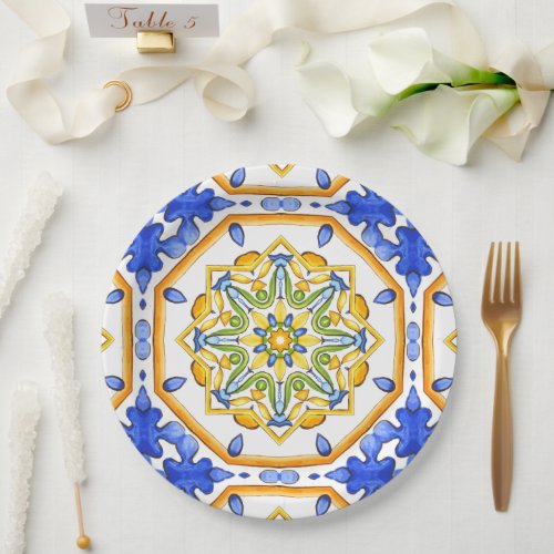 Italian styletilesmajolica All_Over Print Paper Plates