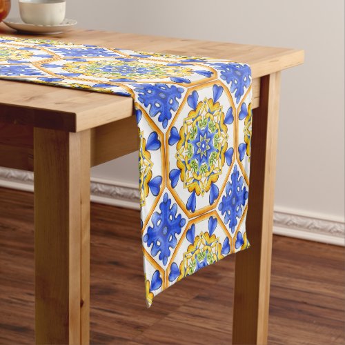 Italian styletilesmajolica All_Over Print Short Table Runner