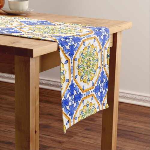 Italian styletilesmajolica All_Over Print Short Table Runner