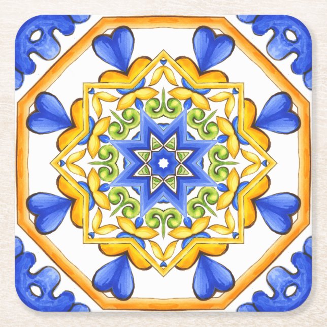 Italian style,tiles,majolica All-Over Print Square Paper Coaster (Front)