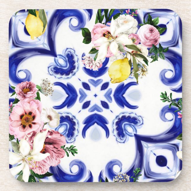 Italian style,tiles,majolica,lemon All-Over Print Beverage Coaster (Front)
