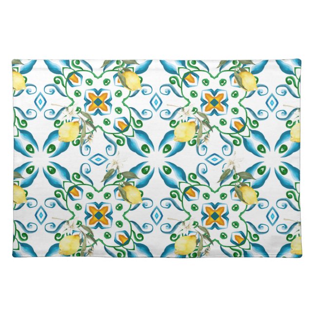 Italian style,tiles,majolica,lemon ,All-Over Print Cloth Placemat (Front)