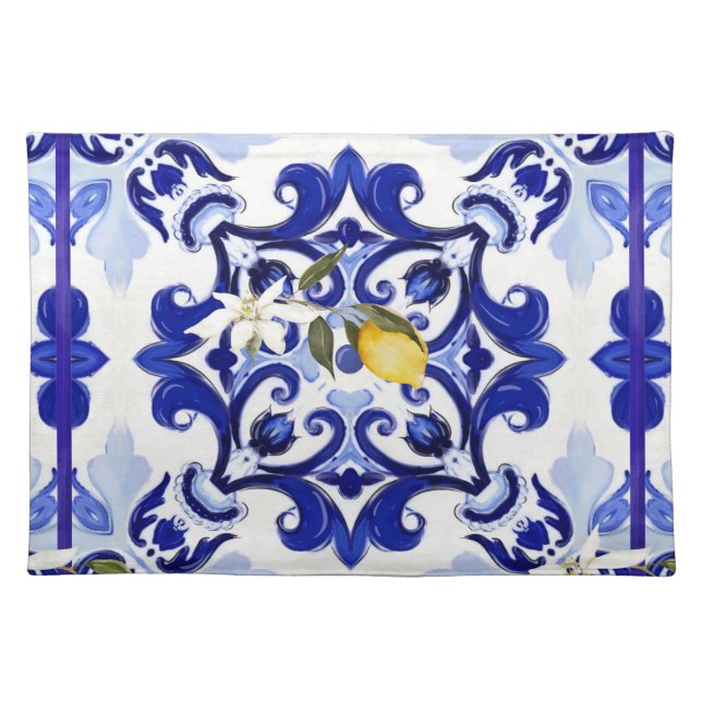 Italian style,tiles,majolica,lemon ,All-Over Print Cloth Placemat (Front)