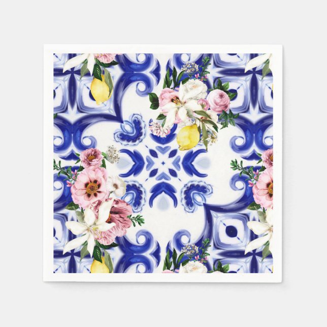 Italian style,tiles,majolica,lemon All-Over Print Napkins (Front)