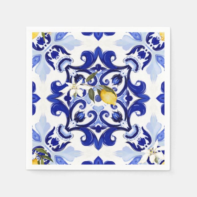 Italian style,tiles,majolica,lemon ,All-Over Print Napkins (Front)