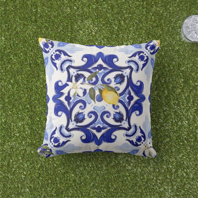 Italian style,tiles,majolica,lemon ,All-Over Print Outdoor Pillow (Grass)