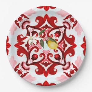 Italian style,tiles,majolica,lemon ,All-Over Print Paper Plates