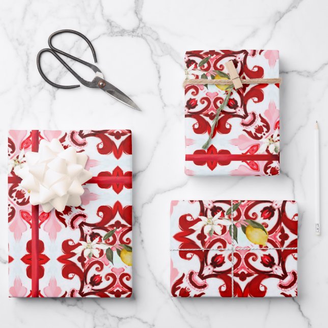 Italian style,tiles,majolica,lemon ,All-Over Print Wrapping Paper Sheets (Front)