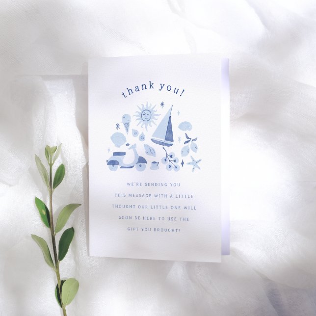 Italian Summer Blue Boy Baby Shower Thank You Card (Creator Uploaded)