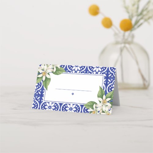 Italian Summer Blue Tile Wedding Place Cards