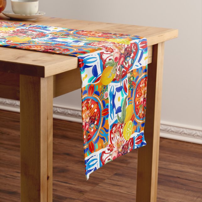 Italian,summer,citrus,floral motifs   medium table runner (In Situ)