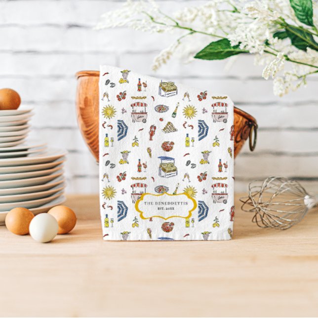 Italian Summer Doodle Monogram Tea Towel (Creator Uploaded)