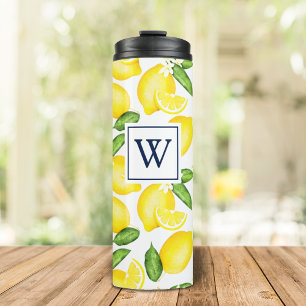 Italian Summer Lemon Monogram White Thermal Tumbler